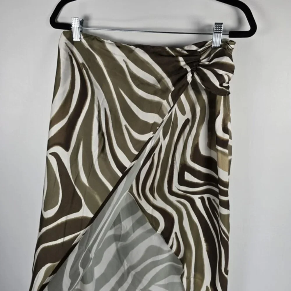 NWT ZARA Satin Animal Print HighWaisted Midi Skirt Front Slit Hem 8330/235 LARGE